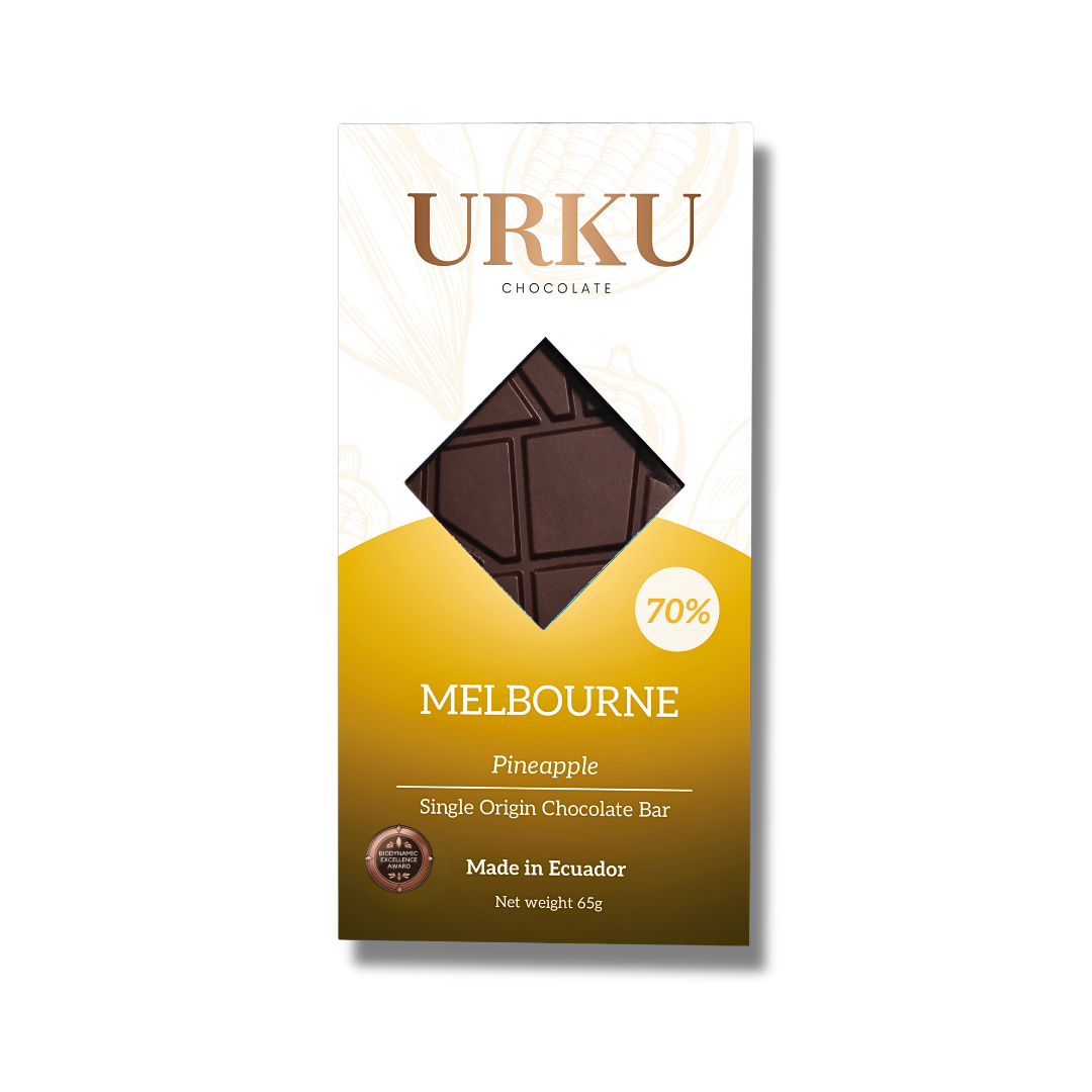 URKU chocolate bar, limited edition pineapple 70% chocolate bar. Biodynamic, ethical, sustainable, organic