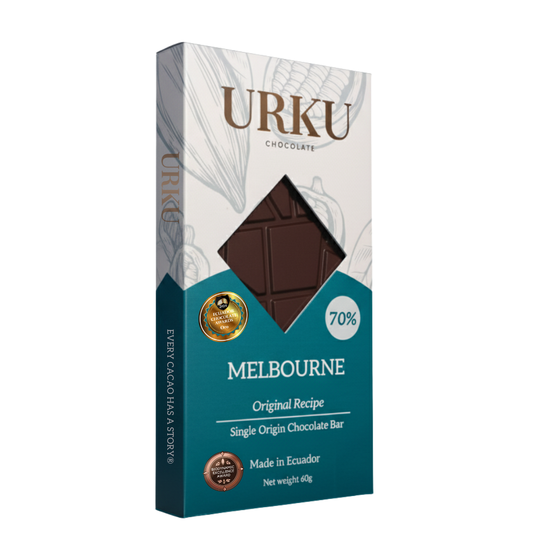 Single origin dark chocolate, pure 70% cacao, Melbourne bean-to-bar chocolate, award-winning vegan chocolate, Ecuadorian cacao