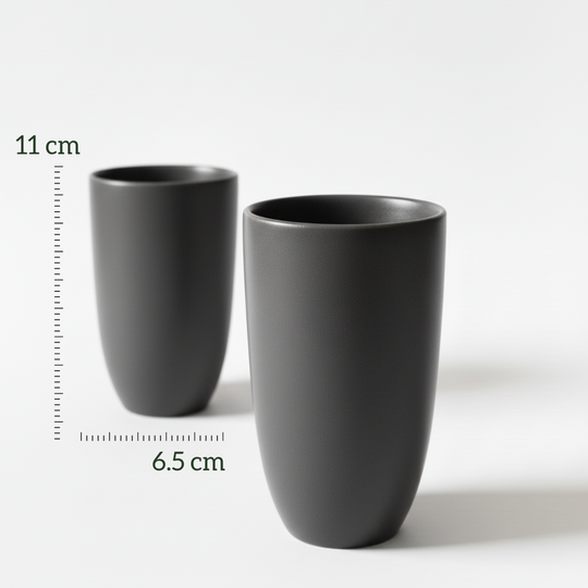 Mightnight Grey - Two black cups with measurements on a white background