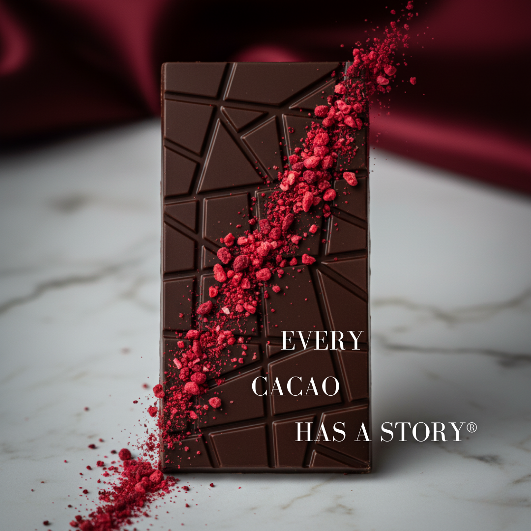 Award-winning URKU Melbourne Raspberry 70% Dark Chocolate Bar closeup, a perfect vegan gift.