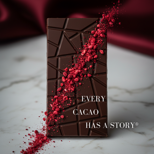 Award-winning URKU Melbourne Raspberry 70% Dark Chocolate Bar closeup, a perfect vegan gift.