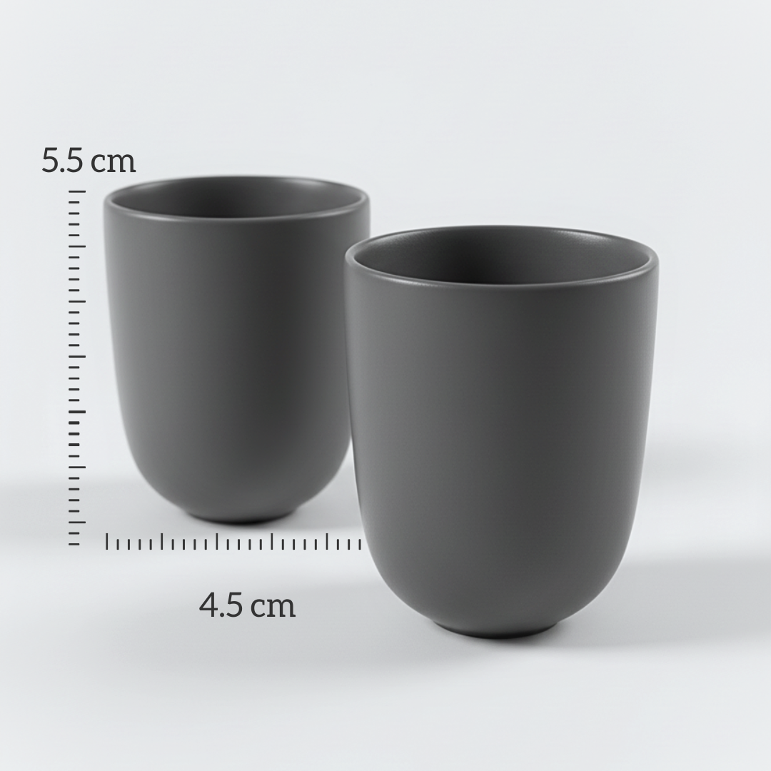 Two gray cups with measurements. Espresso URKU Collection
